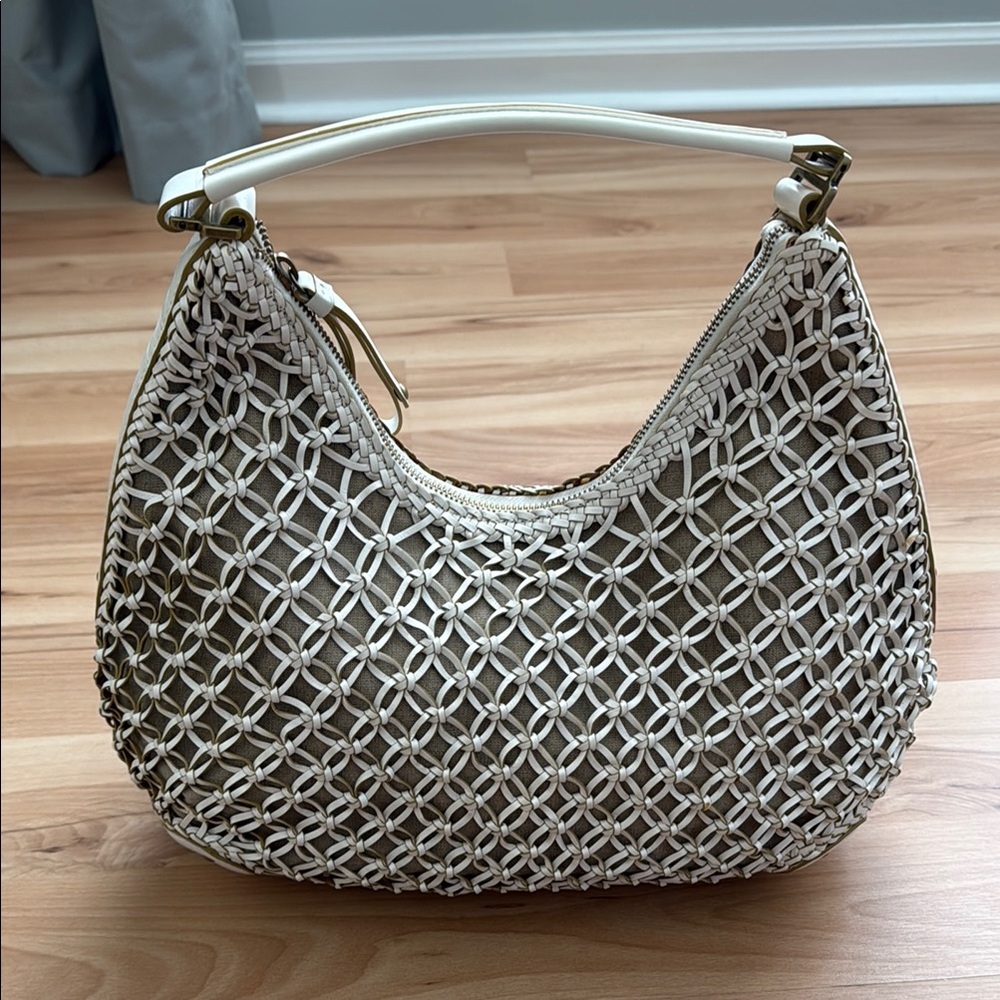 Cole Haan Cream and White Woven Hobo Bag